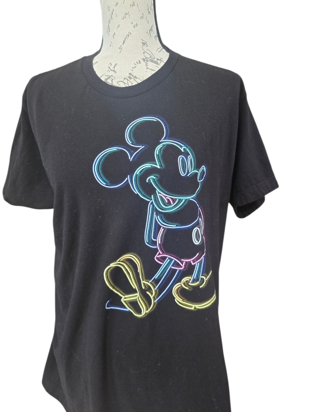 Disney Mickey Mouse Black Neon Short Sleeve T-shirt L